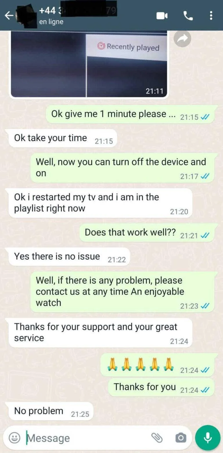 real user WhatsApp review and satisfaction message